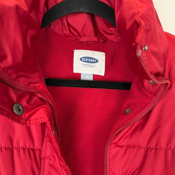 Old Navy Women Red Puffer Vest Quilted Stand Collar Snap Front Size M - Picture 3 of 3